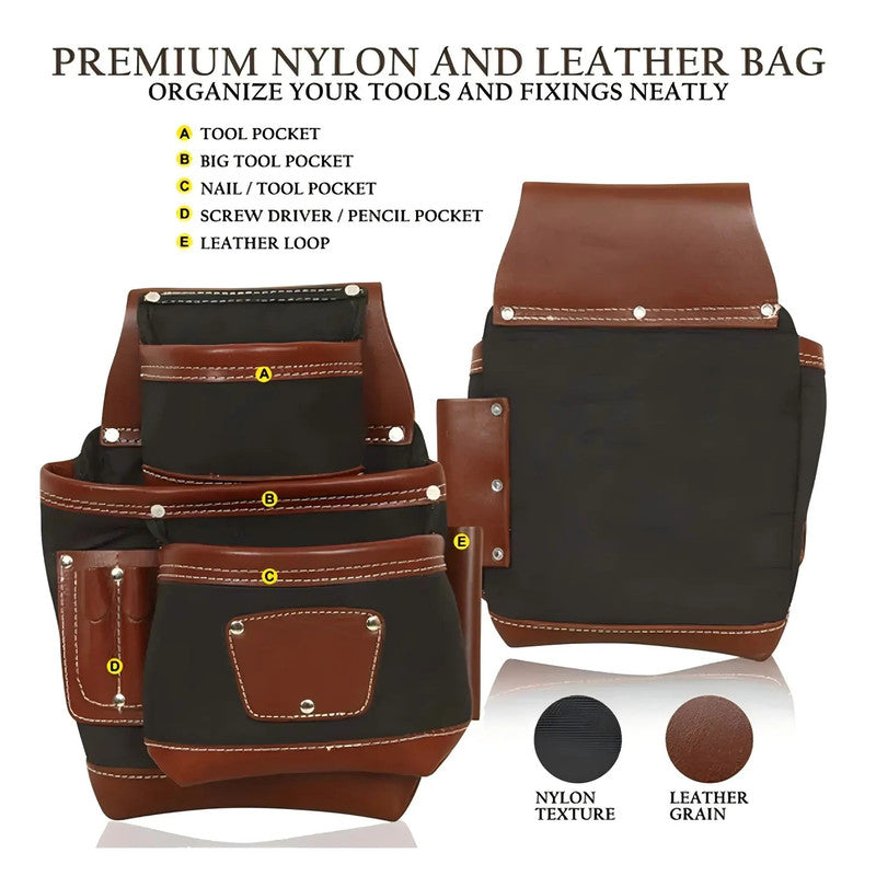 Professional Large Capacity Hammer Tool Holder Pouch Multi-Pockets Leather Tool Bags for Electricians Carpenters