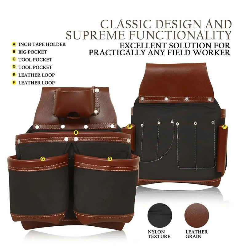 Professional Large Capacity Hammer Tool Holder Pouch Multi-Pockets Leather Tool Bags for Electricians Carpenters