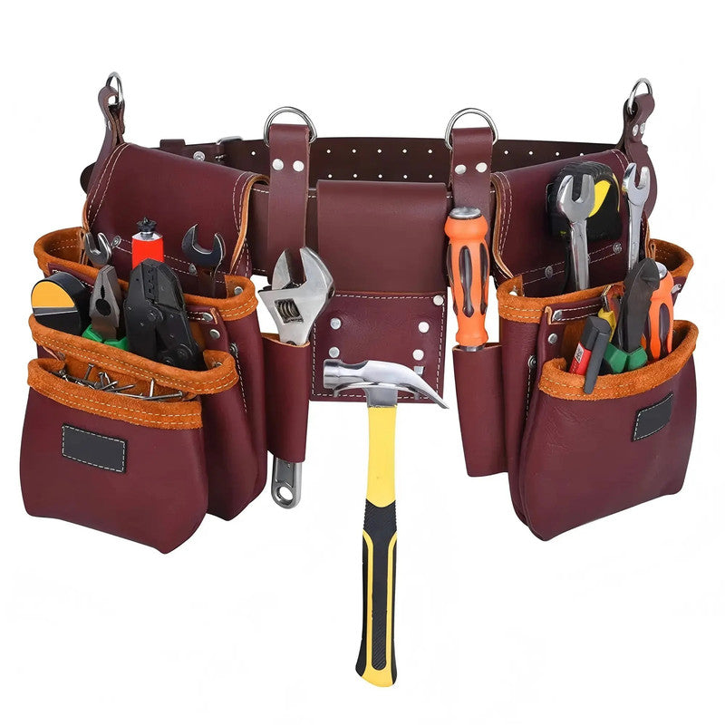 Premium Quality Leather Heavy Duty Detachable Tool Bag for Electrician Carpenter Handyman Woodworker Construction Tools Belt