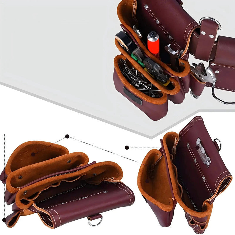 Premium Quality Leather Heavy Duty Detachable Tool Bag for Electrician Carpenter Handyman Woodworker Construction Tools Belt