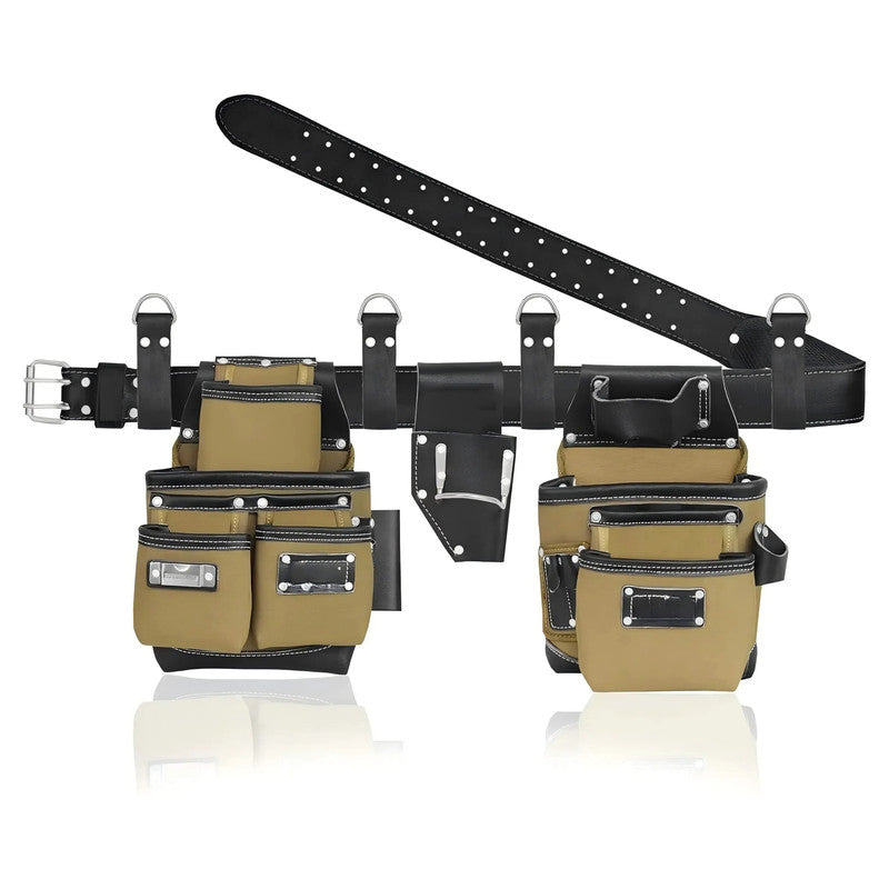 High Quality Cowhide Leather Electrician Tool Bags Large Capacity Heavy Duty Travel Friendly Builders Tool Pouch for Carpenters