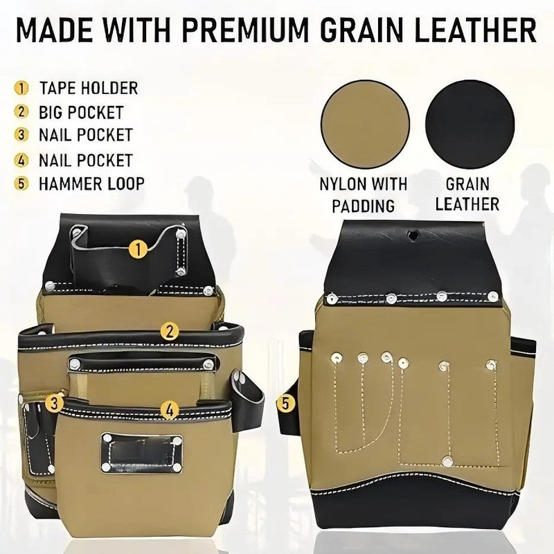 High Quality Cowhide Leather Electrician Tool Bags Large Capacity Heavy Duty Travel Friendly Builders Tool Pouch for Carpenters