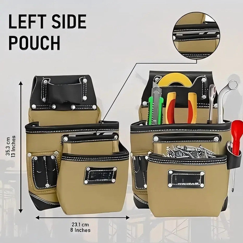 High Quality Cowhide Leather Electrician Tool Bags Large Capacity Heavy Duty Travel Friendly Builders Tool Pouch for Carpenters