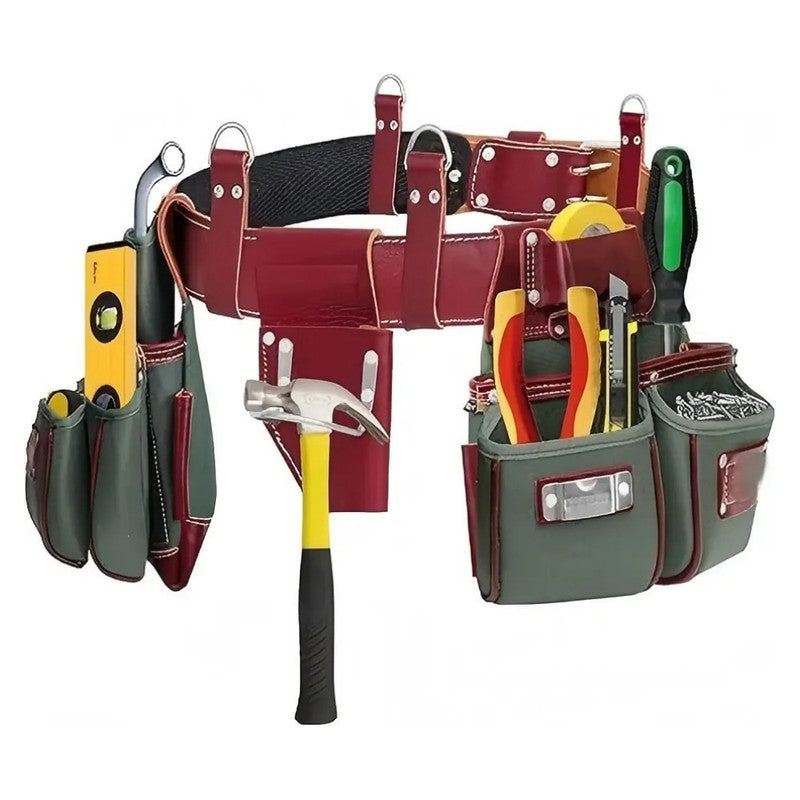 Large Capacity Electrician and Carpenters Genuine Leather Tool Holder Pouch Multi Pockets Mechanics Tool Bags
