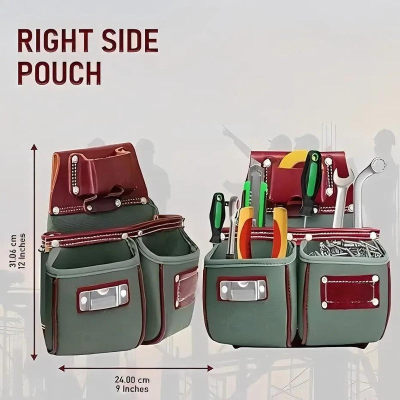 Large Capacity Electrician and Carpenters Genuine Leather Tool Holder Pouch Multi Pockets Mechanics Tool Bags