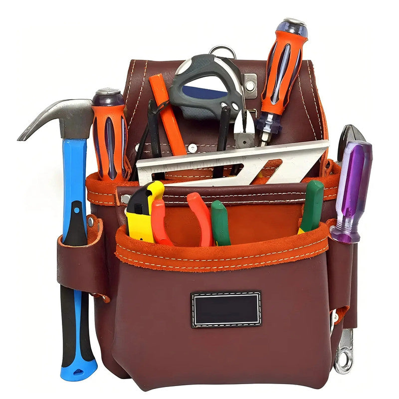 Unique Design Professional Heavy Duty Leather Tool Holder Pouch with Multiple Compartments Multi Purpose Tool Bags for Builders