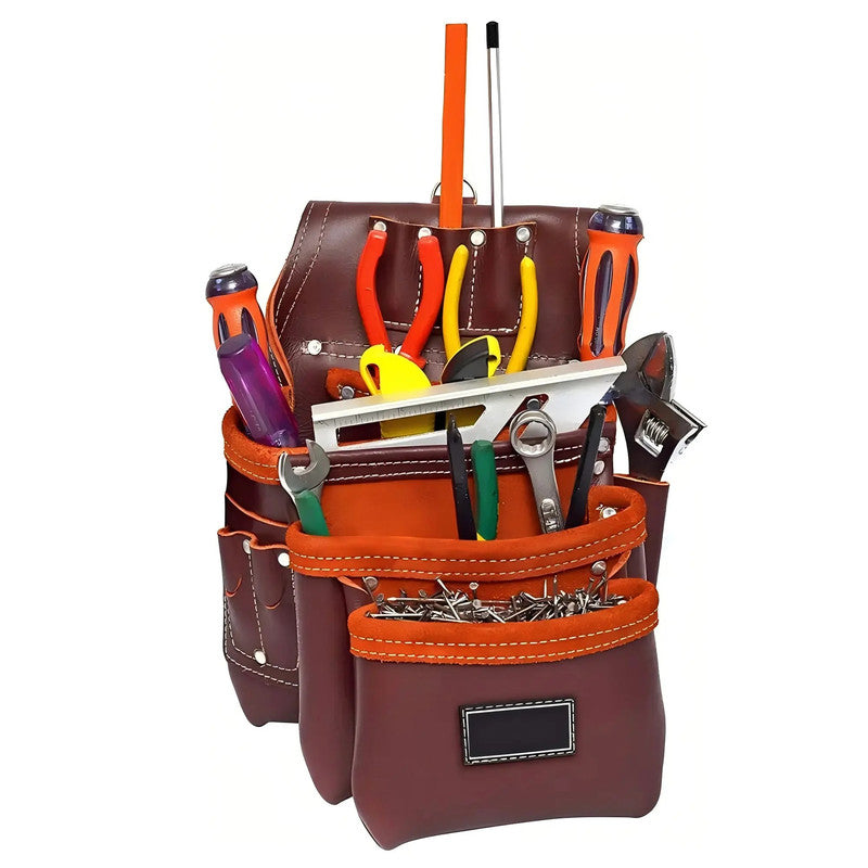 Unique Design Professional Heavy Duty Leather Tool Holder Pouch with Multiple Compartments Multi Purpose Tool Bags for Builders