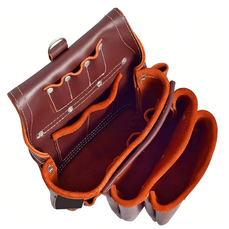 Unique Design Professional Heavy Duty Leather Tool Holder Pouch with Multiple Compartments Multi Purpose Tool Bags for Builders