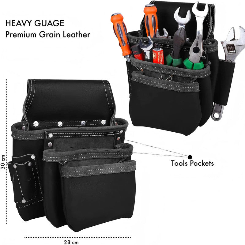 Leather Tool Bags Large Capacity Multi Functional Tool Storing Pouch for Electrician Mechanics Carpenters