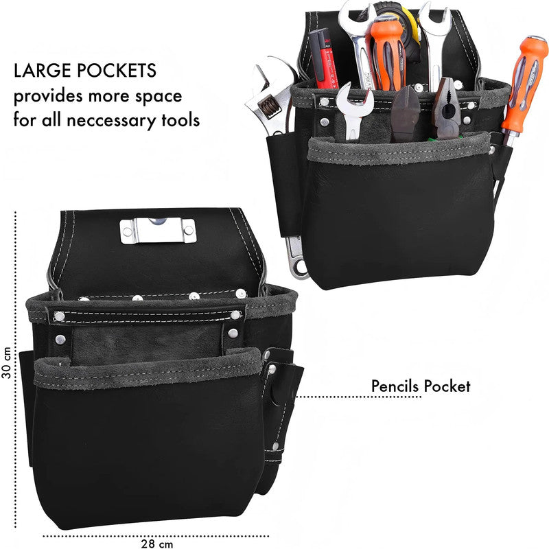 Leather Tool Bags Large Capacity Multi Functional Tool Storing Pouch for Electrician Mechanics Carpenters