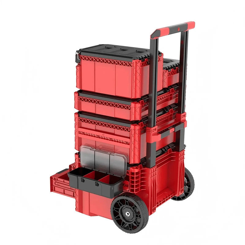 Pull Rod Type Stackable Storage Toolbox with Wheeled Equipment Plastic Push-Pull Toolbox Set