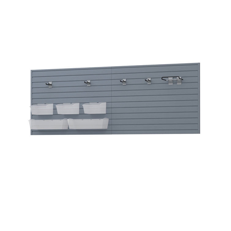 Flow Wall 13 Piece Slatwall Panel, Bin & Hook Storage Set - Slatwall