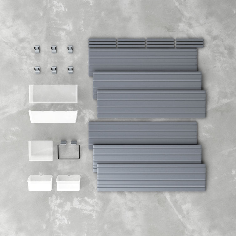 Flow Wall 13 Piece Slatwall Panel, Bin & Hook Storage Set - Slatwall