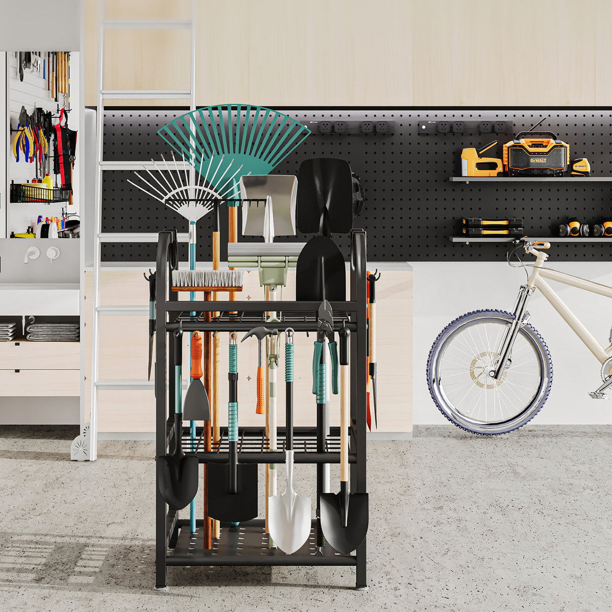 Garden Tool Organizer, Yard Tool Holder Rack for Long-Handled Tools Storage for Garage, Shed, Outdoor