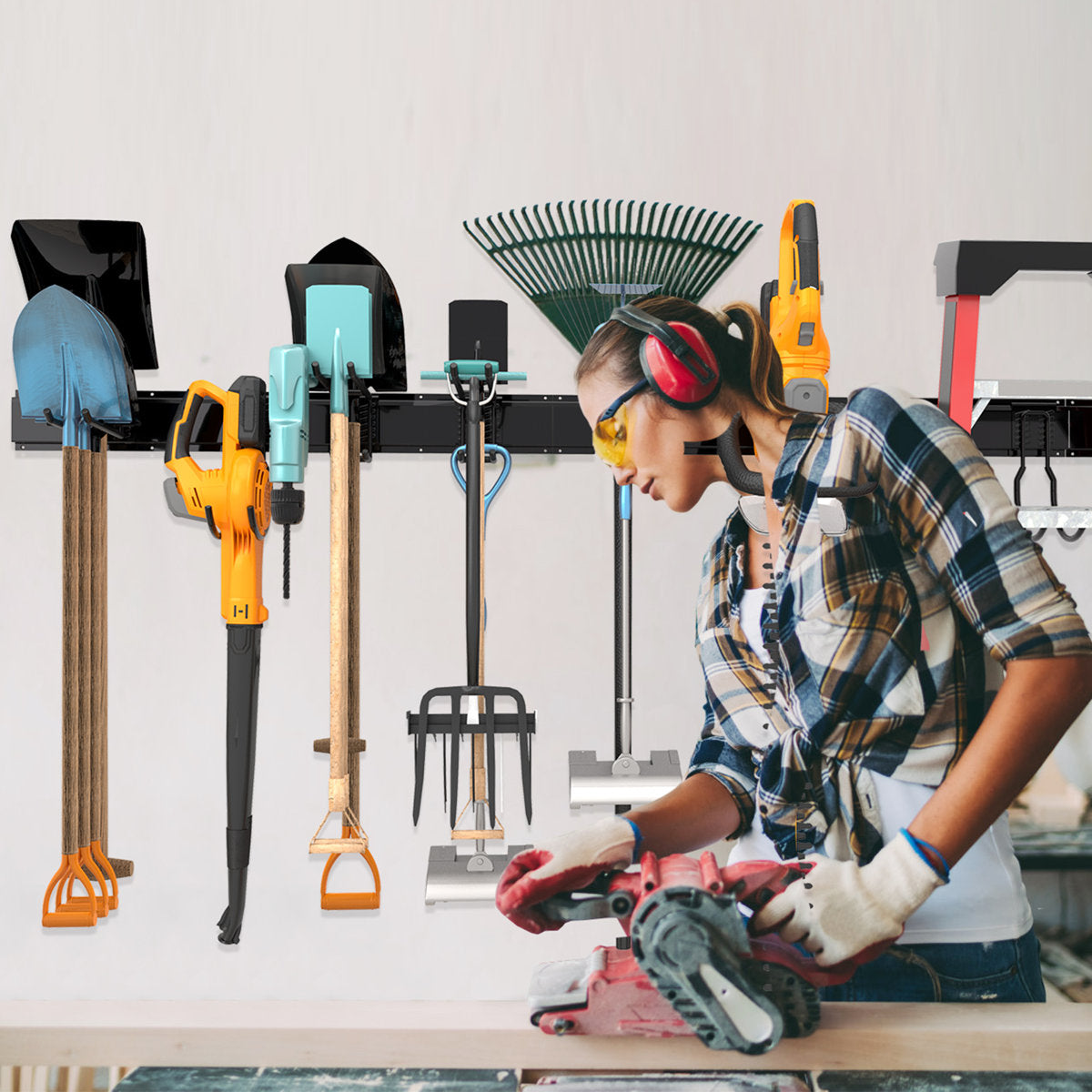 Garage Tool Storage Rack, Heavy Duty Garage Storage Organizer Rack System Wall Mounted Tool