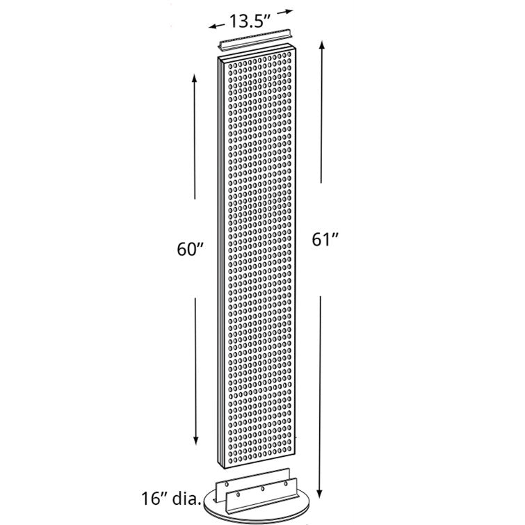 Two-Sided Pegboard Floor Display on Revolving Base. Spinner Rack Stand. Panel Size: 13.5''W x 60''H