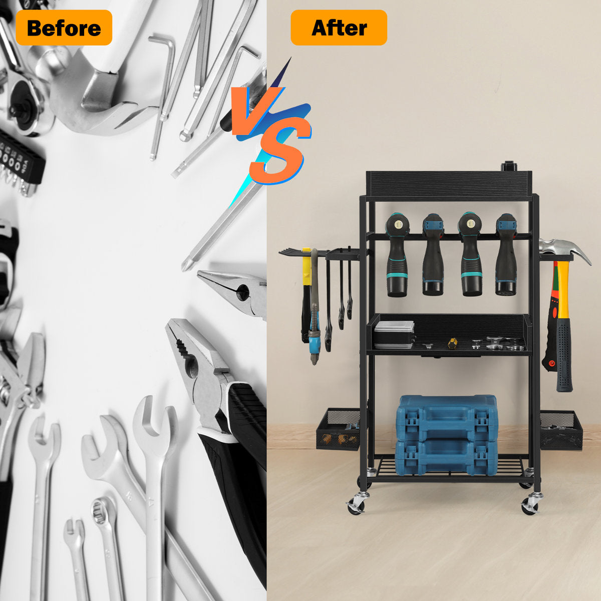 Wall Mounted Power Tool Organizer with Plug