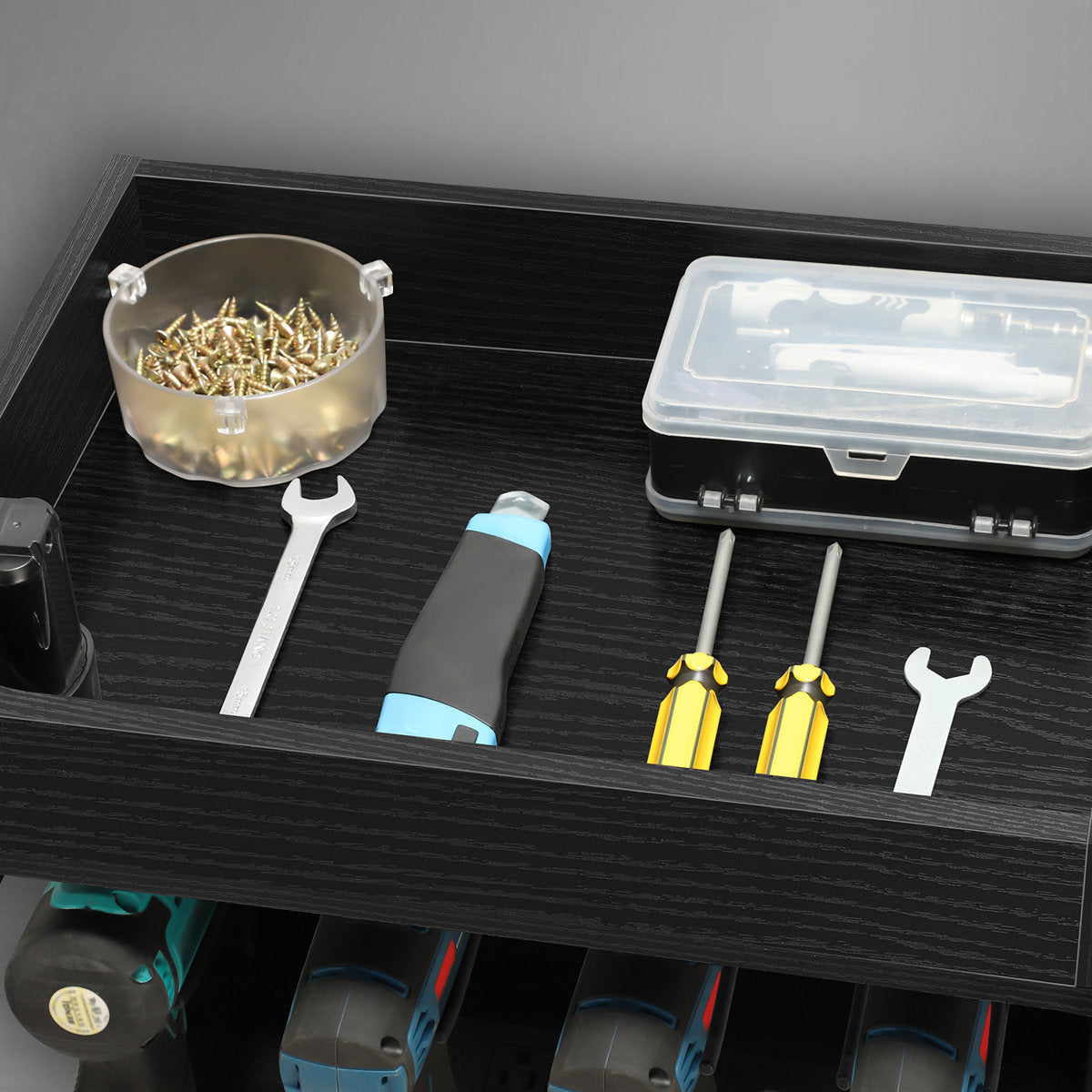Wall Mounted Power Tool Organizer with Plug