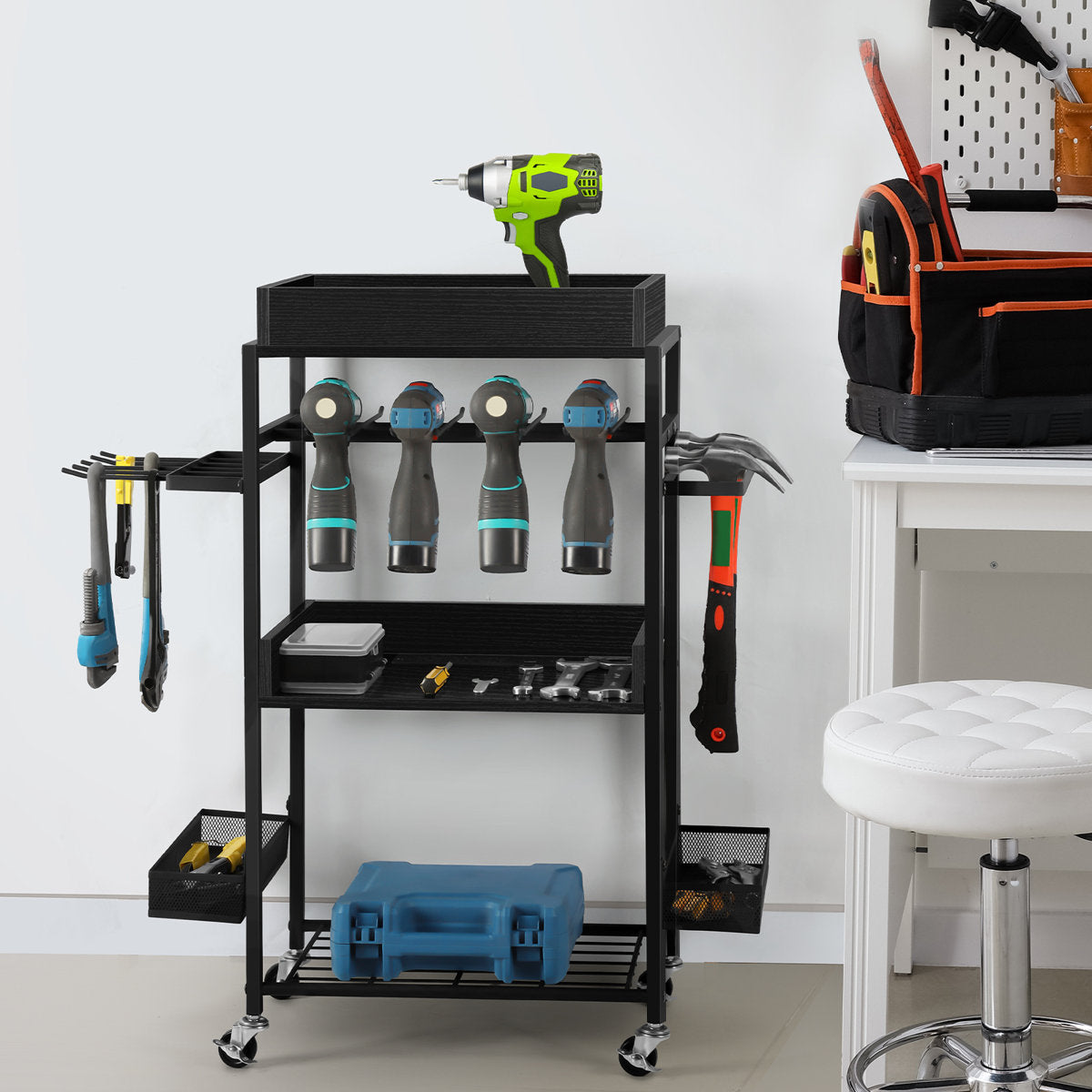 Wall Mounted Power Tool Organizer with Plug