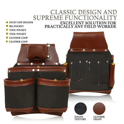 Professional Large Capacity Hammer Tool Holder Pouch Multi-Pockets Leather Tool Bags for Electricians Carpenters