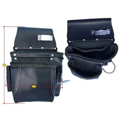 Cowhide Leather Tool Bag Heavy Duty 15 Pockets Tool Pouch with 7 Large 1 Tape Holder 4 D-Ring Tool Belt