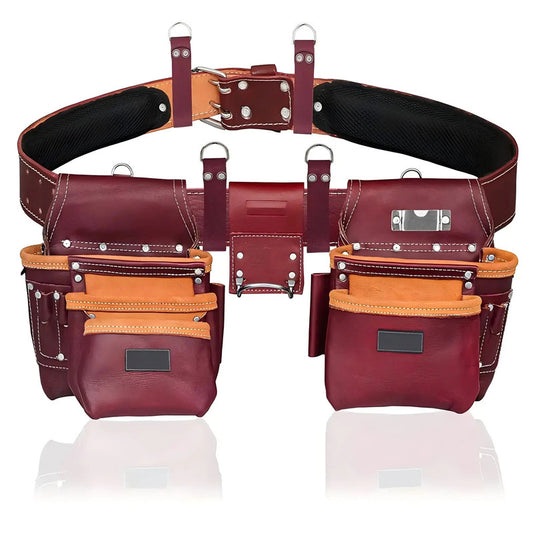 Premium Quality Leather Heavy Duty Detachable Tool Bag for Electrician Carpenter Handyman Woodworker Construction Tools Belt