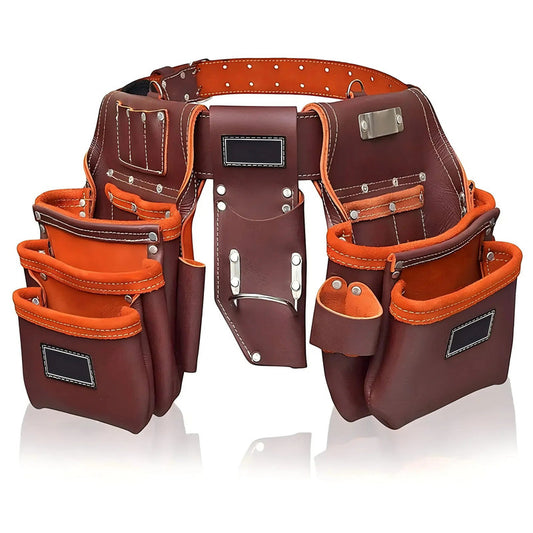 Unique Design Professional Heavy Duty Leather Tool Holder Pouch with Multiple Compartments Multi Purpose Tool Bags for Builders