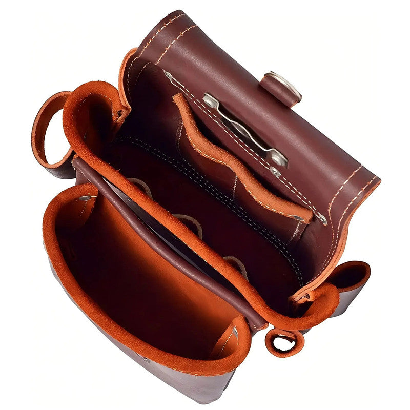 Unique Design Professional Heavy Duty Leather Tool Holder Pouch with Multiple Compartments Multi Purpose Tool Bags for Builders