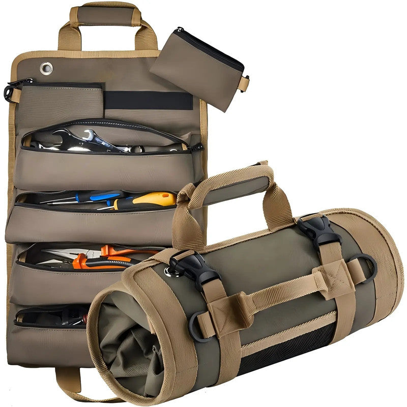 Small Tool Bag with Detachable Pouches Heavy Duty Roll Up Tool Bag Organizer with 6 Tool Pouches