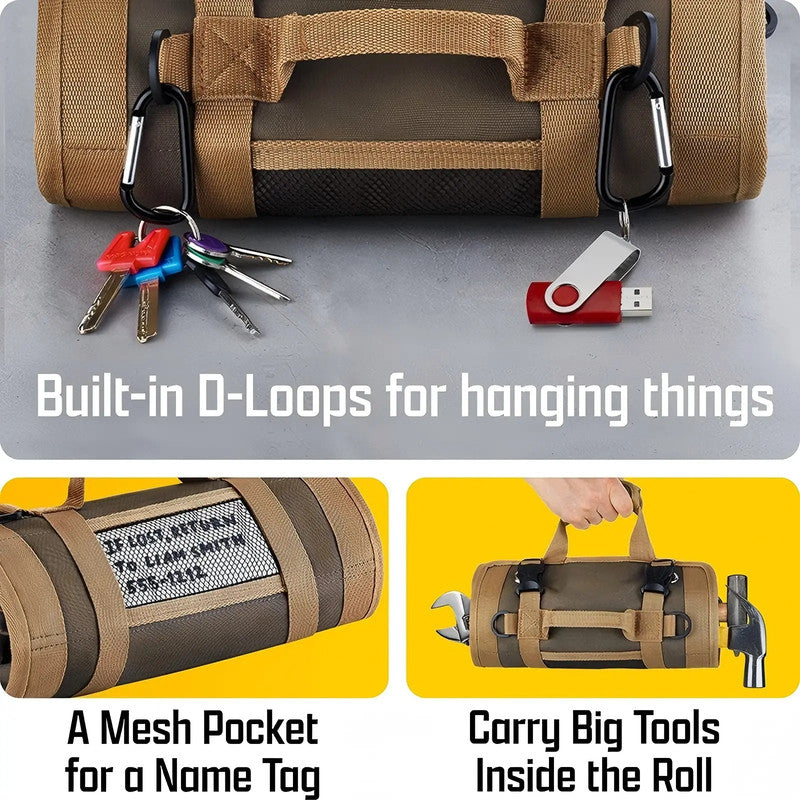 Small Tool Bag with Detachable Pouches Heavy Duty Roll Up Tool Bag Organizer with 6 Tool Pouches