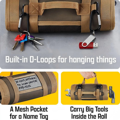 Small Tool Bag with Detachable Pouches Heavy Duty Roll Up Tool Bag Organizer with 6 Tool Pouches