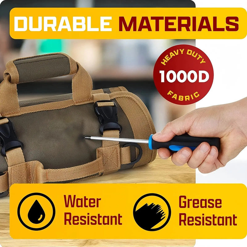 Small Tool Bag with Detachable Pouches Heavy Duty Roll Up Tool Bag Organizer with 6 Tool Pouches