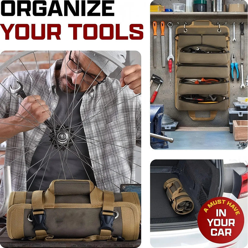 Small Tool Bag with Detachable Pouches Heavy Duty Roll Up Tool Bag Organizer with 6 Tool Pouches