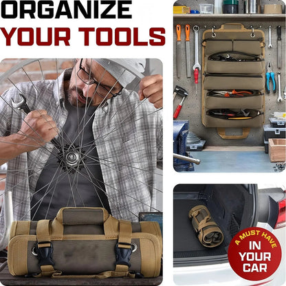 Small Tool Bag with Detachable Pouches Heavy Duty Roll Up Tool Bag Organizer with 6 Tool Pouches