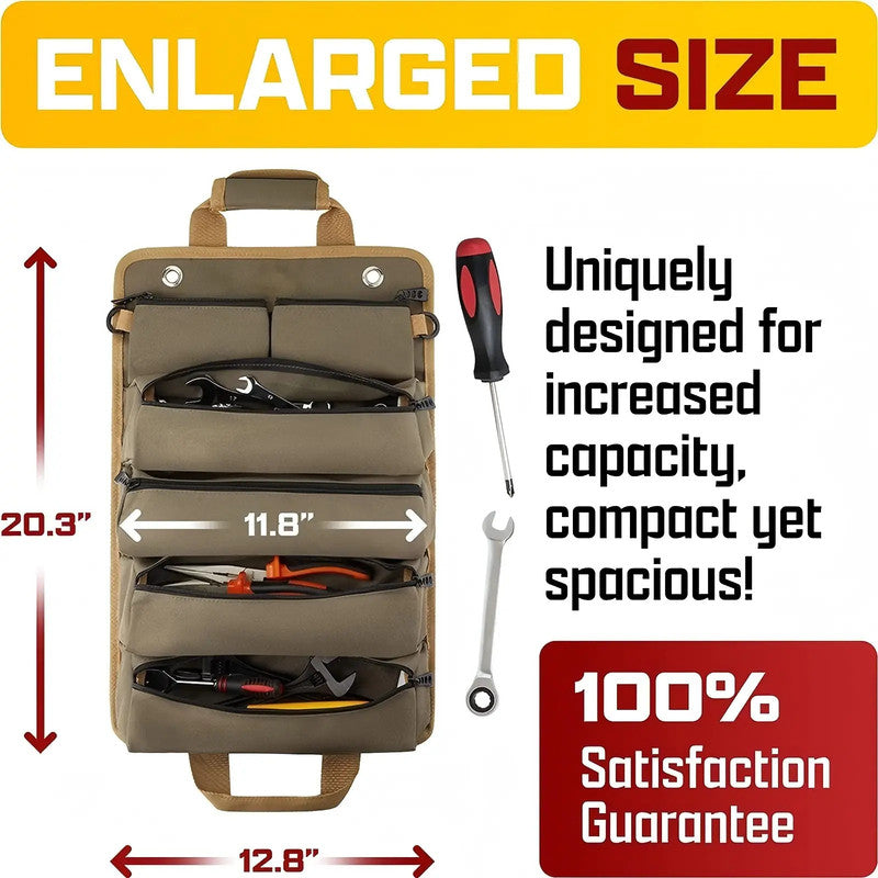 Small Tool Bag with Detachable Pouches Heavy Duty Roll Up Tool Bag Organizer with 6 Tool Pouches