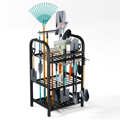 Garden Tool Organizer, Yard Tool Holder Rack for Long-Handled Tools Storage for Garage, Shed, Outdoor