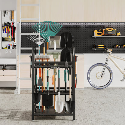 Garden Tool Organizer, Yard Tool Holder Rack for Long-Handled Tools Storage for Garage, Shed, Outdoor