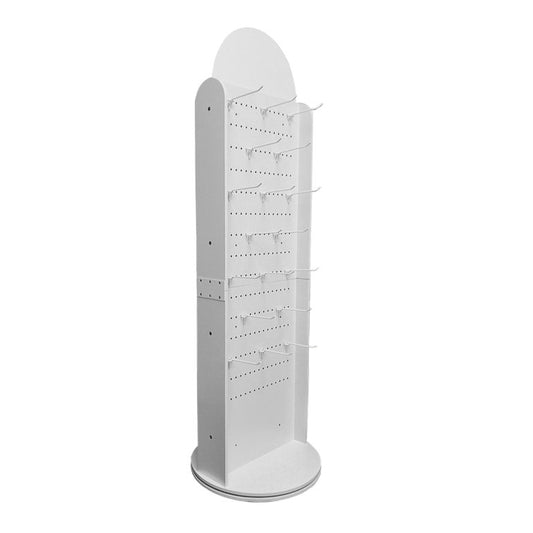 Pegwall Spinner Floor Rack Display Wood Merchandiser with 32 Pegboard Hooks 18'' x 18'' x 66''