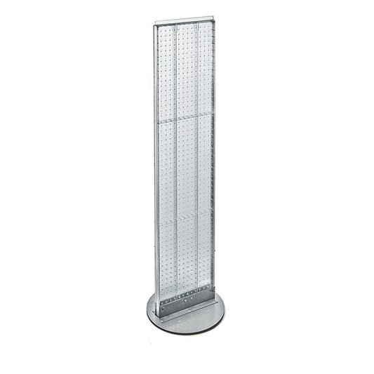 Two-Sided Pegboard Floor Display on Revolving Base. Spinner Rack Stand. Panel Size: 13.5''W x 60''H
